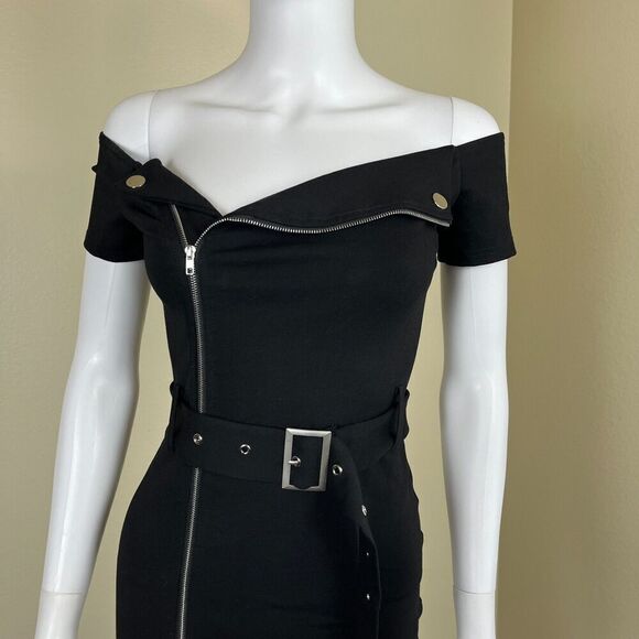 Revolve Superdown Women's Size XS Black Terri Moto Bodycon Mini Dress Rockabilly - Picture 5 of 17
